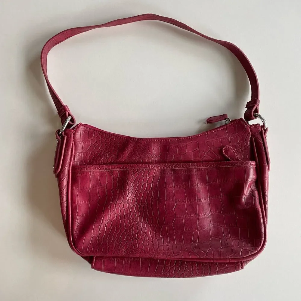 Pre-Owed Nicole by Nicole Miller Womens Red Alligator Print Hobo Purse